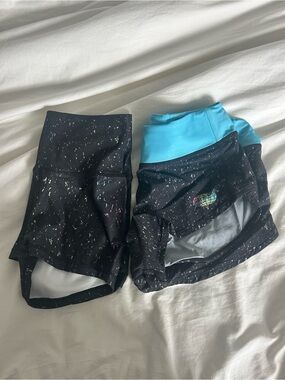 NWOT Slunks shorts & spandex black with neon specs (moon pattern) - 2 pairs
